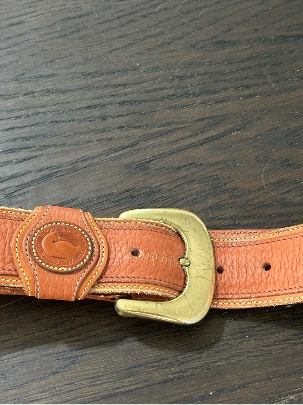 Dooney & Bourke Orange Leather Men’s Belt with Brass Buckle